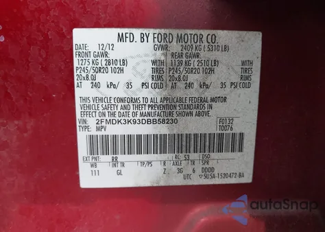 2013 Ford Edge Limited из США, поврежденный, VIN 2FMDK3K93DBB58230